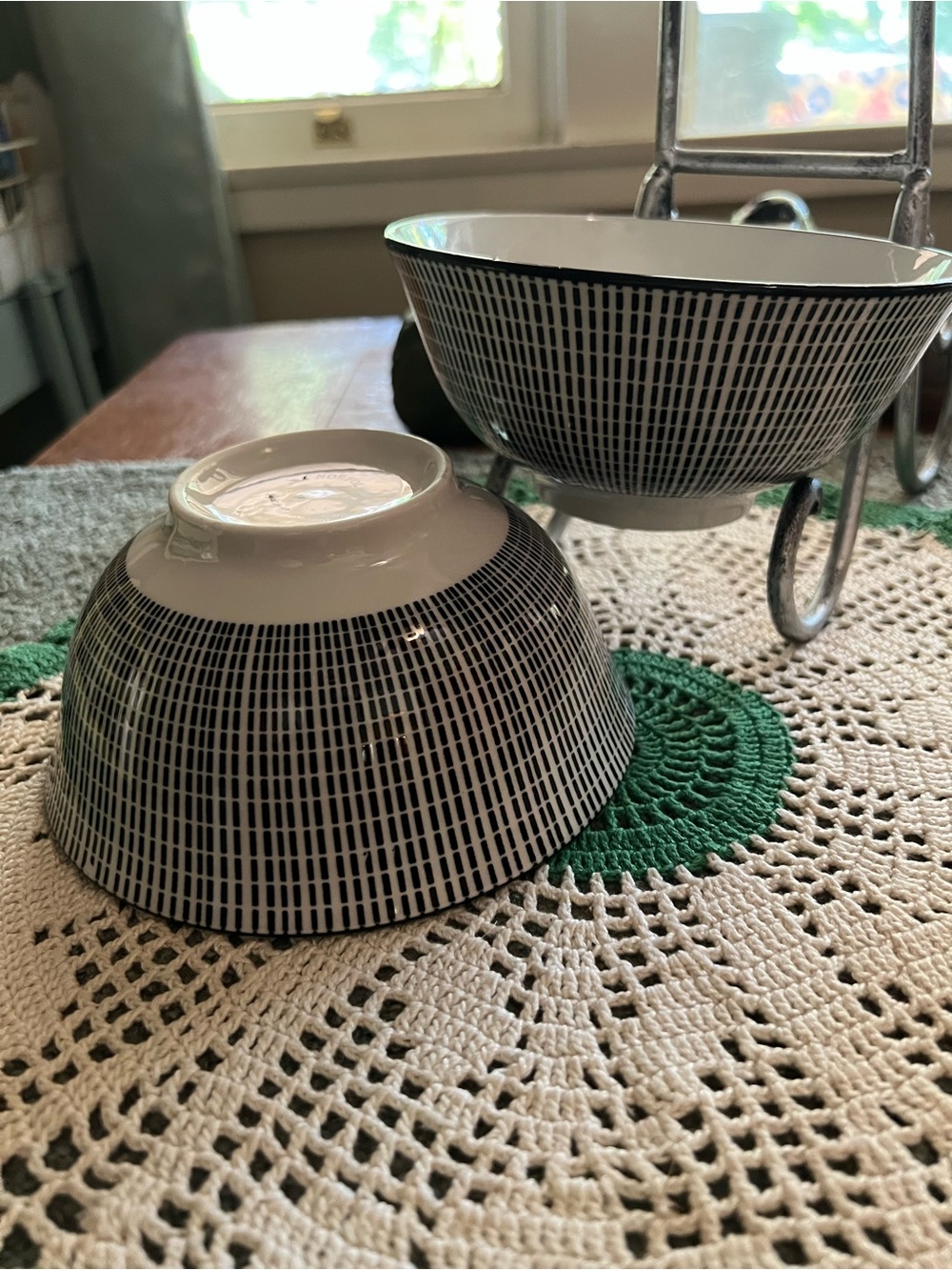 Royal Norfolk Black and White Mosaic Rim Ceramic Bowls - Set of 2